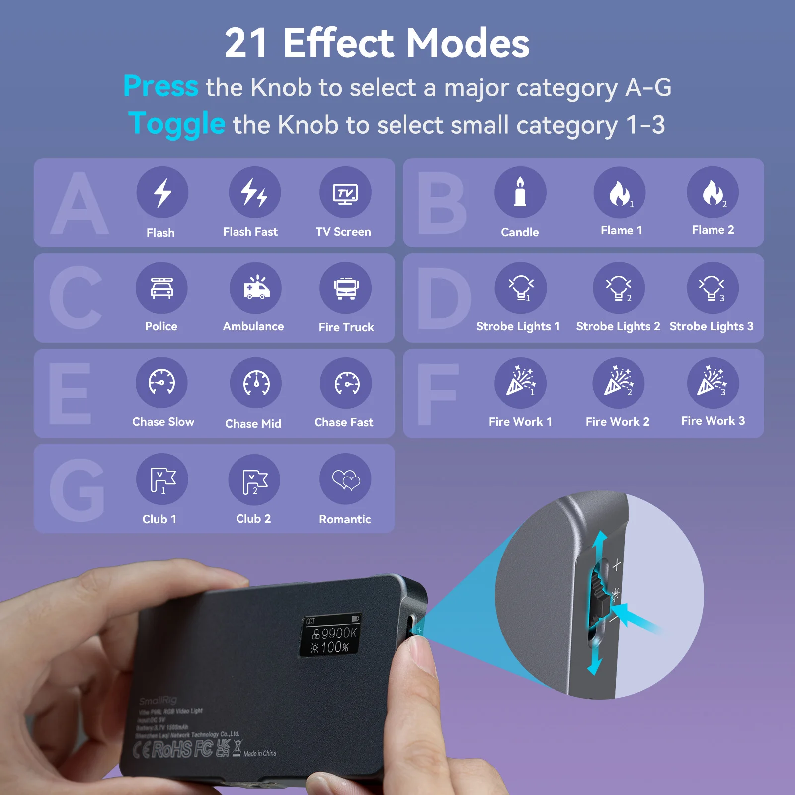 SmallRig P96L RGB 비디오 조명, 휴대용 LED 카메라 조명, 풀 컬러 필 라이트 CRI 96 + 충전식 LED DSLR 조명 3489B