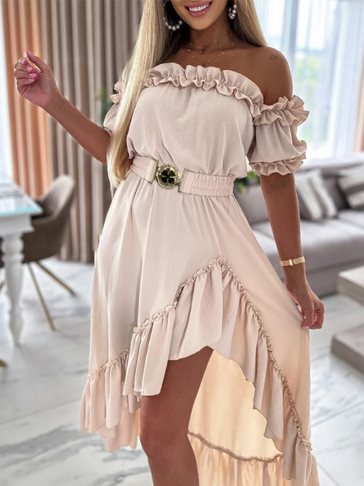 

Ruffle Frill Hem Asymmetrical Maxi Dress