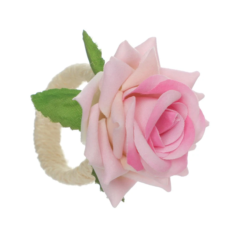 6pcs Artificial Rose Flower Napkin Ring Buckle Handicraft Birthday Party Restaurant Wedding Valentine's DayTable Decor