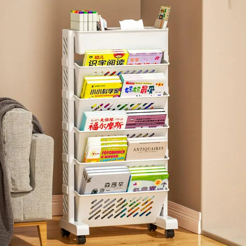 

Mobile Bookshelf with Wheels 5 Tier Organizer Multi functional Removable Tiered Rolling Large Storage Rolling Utility Cart