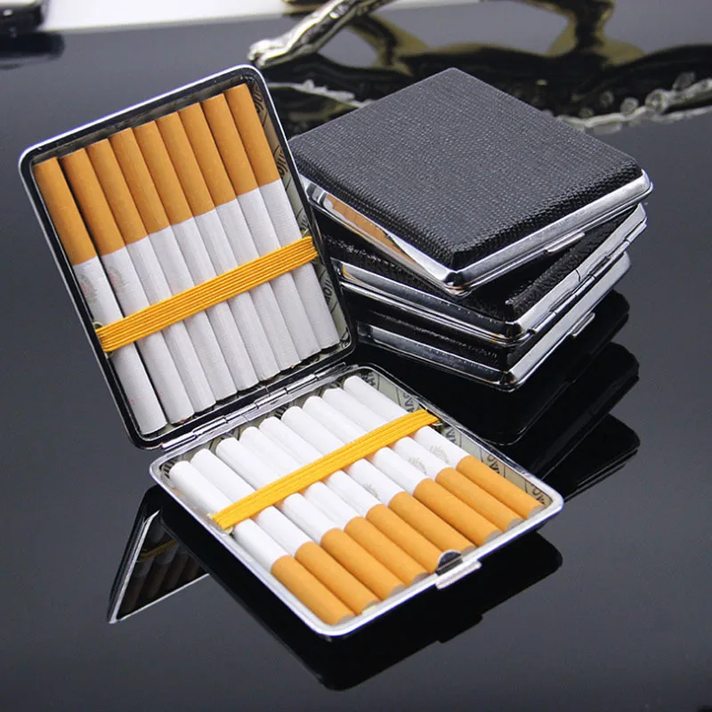 

20 pieces of ultra-thin automatic cigarette flip metal PU leather Creative and Personalized portable cigarette box Men gifts