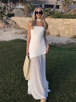 שמלת חגורה ללא כתפיים בסגנון אופנה עם סרט לנשים אלגנטיות, מותאמת לגוף, ללא שרוולים, משובצת ברשת, מתאימה לחופשה בחוף הים, שמלה ארוכה לנשים חדשה לאביב 2025 3
