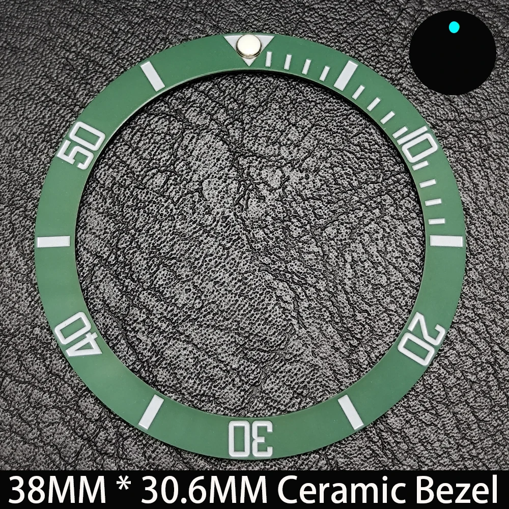 Elegant Blue Luminous Bezel GMT and Diving Watch Insert, Sloping 38mm x 30.6mm Ceramic/Aluminum