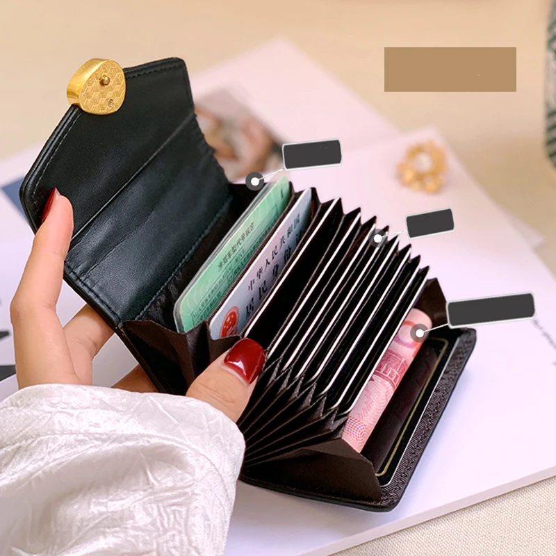 Genuine Leather Short Card Bag Women's Lingge Small and Exquisite Japanese and Korean Cowhide Multi-card Credit Card Bag Wallets