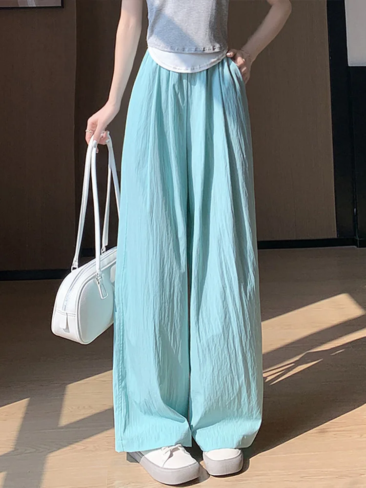 Spring Summer Women Loose Wide Leg Pants Casual Elastic Waist Stright Long Wide leg Pants Female Casual Female Pants Trousers