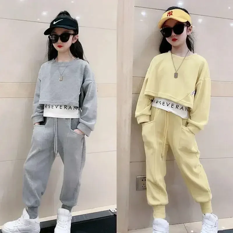 

Girls Autumn Loungewear Suit Children's Casual Sweatshirt Pants Sets Two-Piece False 2 Pcs Top Leggings Tracksuits Kids Clothes