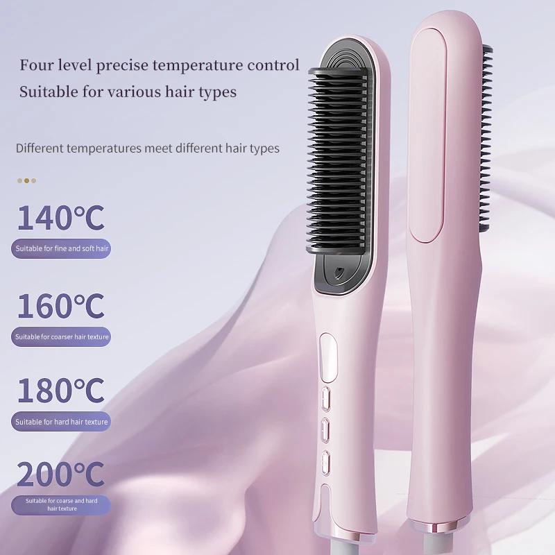 Portable Hair Straightener Brush Fast Ceramic Heating Hot Air Comb Use Curling & Straightening Iron Home and Travel Salon