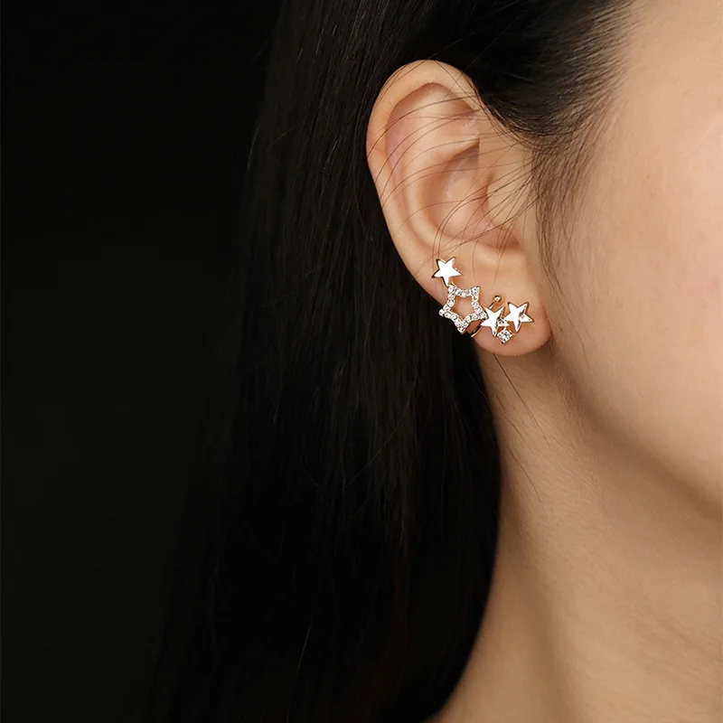 Ear Clip Earrings 1pc Sring Star Earclimber Earrings for Women Silver Color Ear Clip Cuffs No Piercing Earing