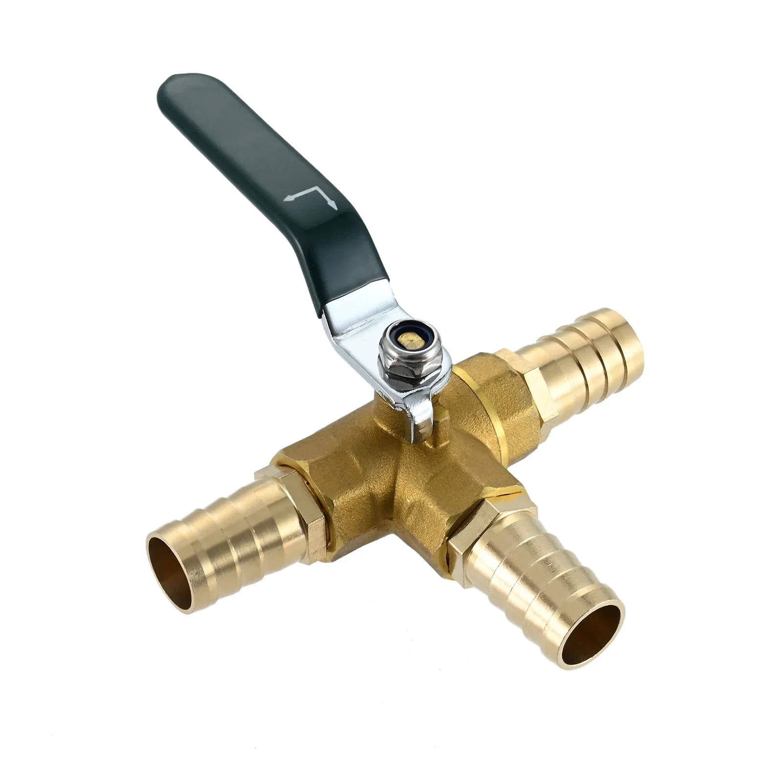 1Set 3 Way L-port Shut Off 1/2"G Thread Ball Valve with 1/2" Hose Barb T Shaped Brass Fitting One Switch with 3 Pipe Clamps