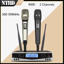 Ntbd 500-599mhz skm9100 desempenho da fase em casa ktv alta qualidade uhf profissional duplo sistema de microfone sem fio dinâmico