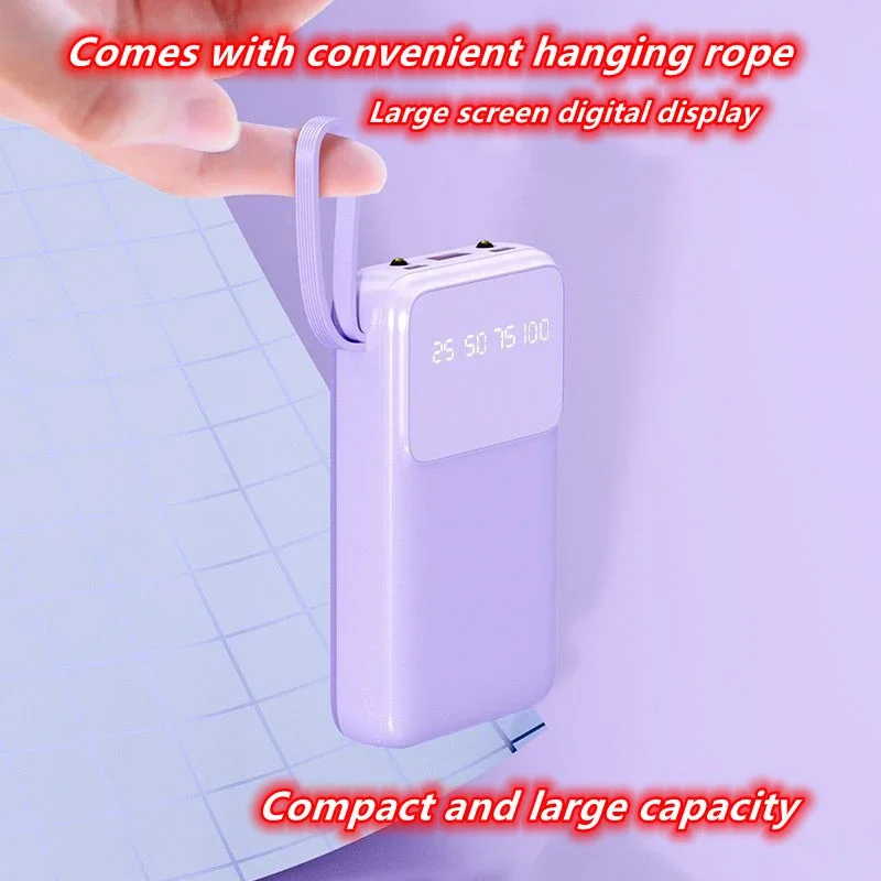 

Comes with 3-wire large capacity power bank, 20000mAh mobile fast charging power supply, suitable for USB fan