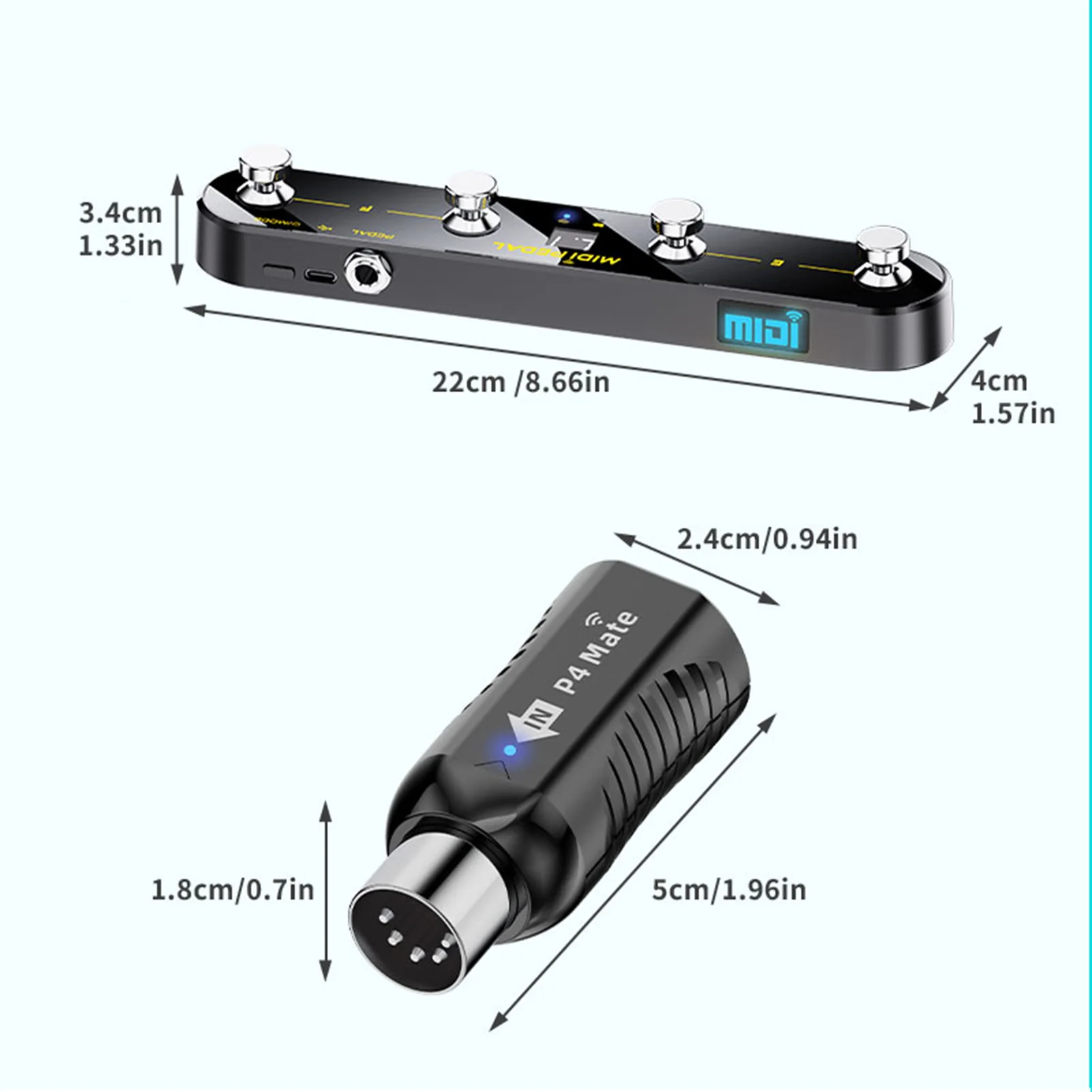 Wireless MIDI Controller Pedal 5 Modes Digital Display 25Hrs USB Footswitch Metal Switch Wireless Receiver for Mixer Electric