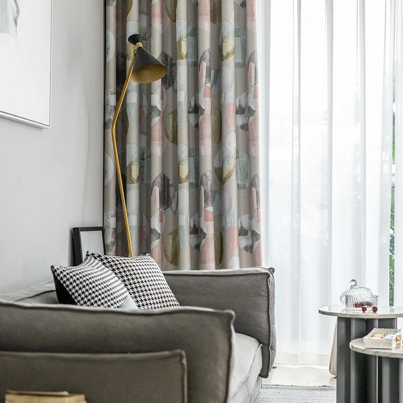 

Curtains modern minimalist curtains double-sided light-free blackout printing living room bedroom