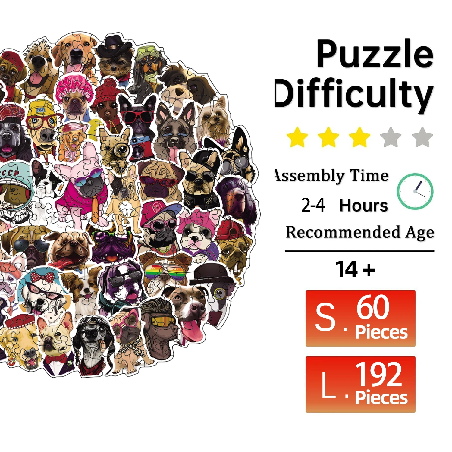 Dogs Wooden Puzzle, Unique Shaped Pieces Wooden Jigsaw Puzzles for Adults, Ghristmas Gift Family Game Home Decor 3