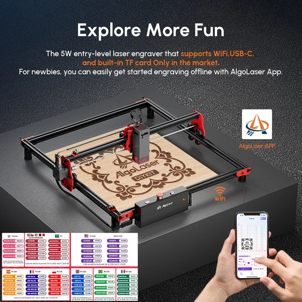 

Algolaser DIY Kit Laser Engraver Cutter with Wifi Offline APP Control Speed 40*40cm Work Size for Wood Acrylic Business Machine
