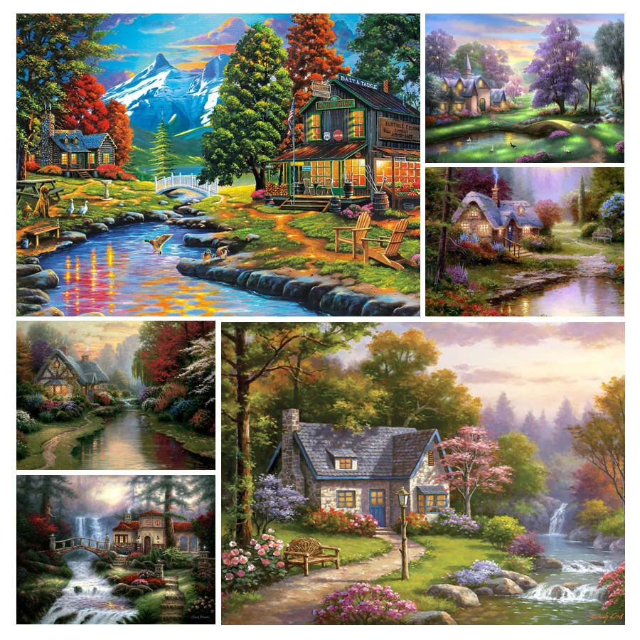 EverShine Diamond Painting House Garden Cross Stitch Embroidery Landscape Diamond  Art Square Drill Mosaic Nature Tree Wall Decor - AliExpress