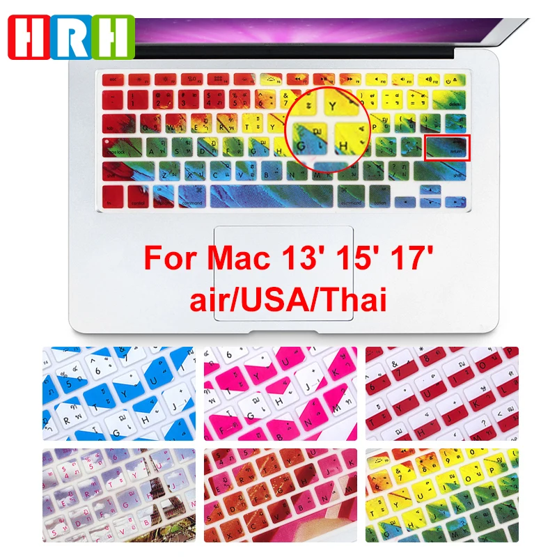 

HRH Durable Rainbow Thai Language Keyboard Covers Silicone Keypad Skins Protective Film for Mac book Air Pro Retina 13" 15" 17"