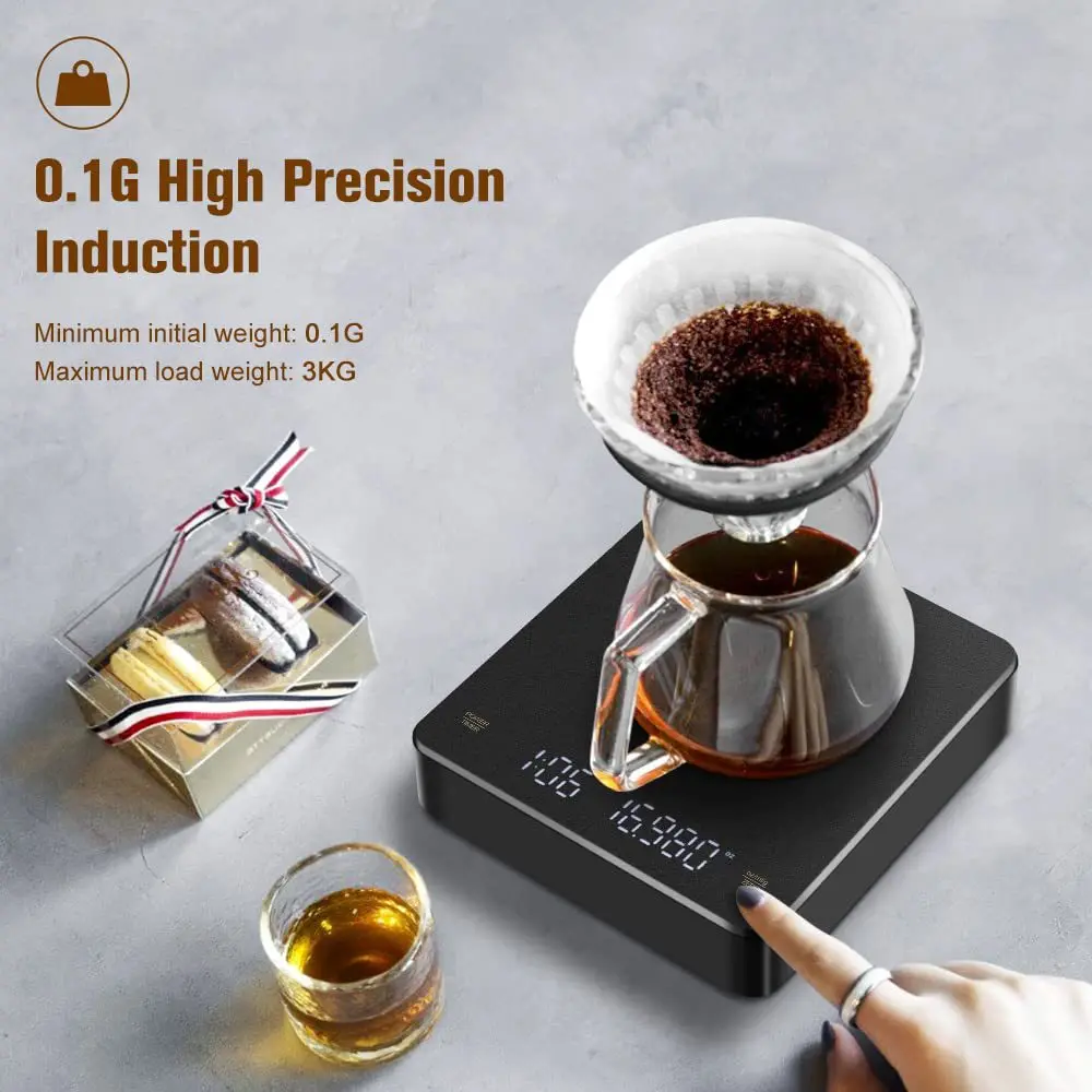 Digital Coffee Scale with Timer LED Screen Espresso USB 3kg Max.Weighing  0.1g High Precision Measures in Oz/ml/g Kitchen Scale