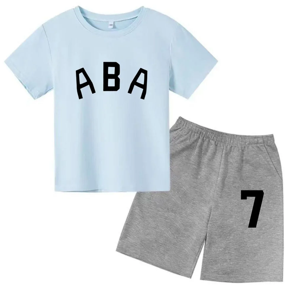 thumbnail image 1 of Ropa de bebé con estampado de letras para niños y adolescentes, conjunto de camiseta y pantalones cortos de verano de 2 piezas, conjunto informal de manga corta para niños y niñas, 1 of 5