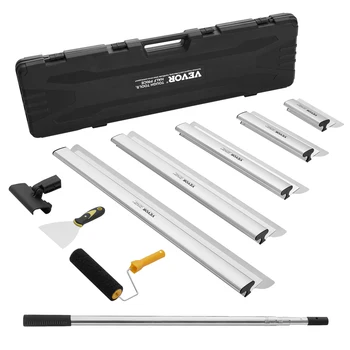 SucceBuy Drywall Skimming Blade Set 10/16/24/32/40 inch Skimming Blades + 34-81.6 in Extension Handle Pole Stainless Steel Knife 1