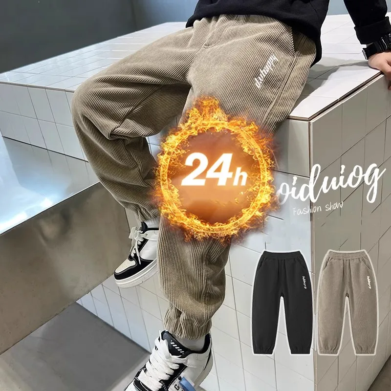 Winter Boys Warm Pants Thicken Kids Corduroy Velvet Trousers Children Sports Fleece Lined Pants for Boy 5 6 7 8 9 10 11 12 Years boys pants
