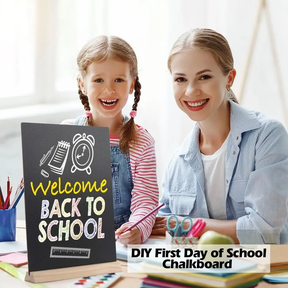 Wooden Blackboard Wooden Chalkboard 4Pc Tabletop Chalkboard Sign with Base Stand Menu Chalk Board Sign Store Food Signs, Message Boards for Party Wedding Restaurant