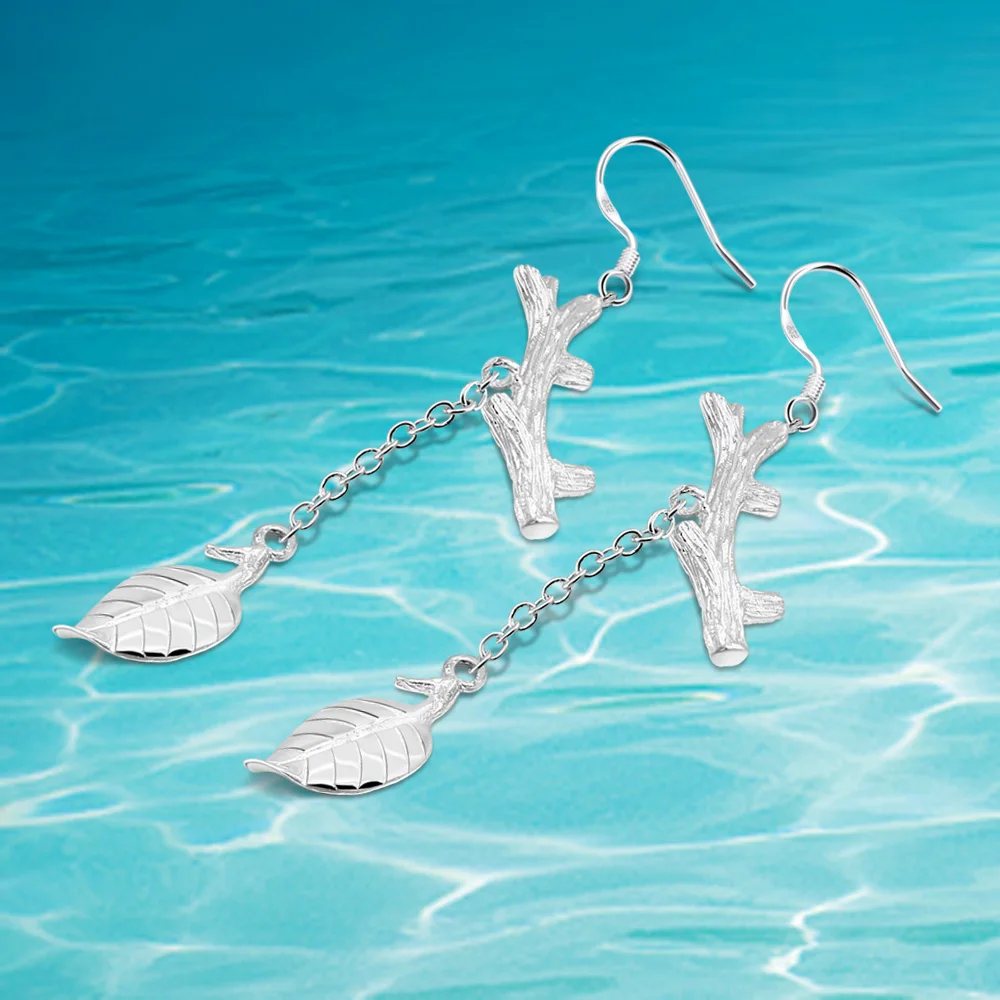 

Fashion Lovely 925 Sterling Silver Leaves Branches Drop Earring Long Tassels Earring For Women Elegant Lady Jewelry Brincos