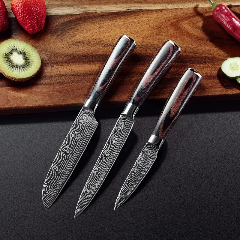 CHOLYS Professional Damascus Pattern Kitchen Knife Set of 3pcs