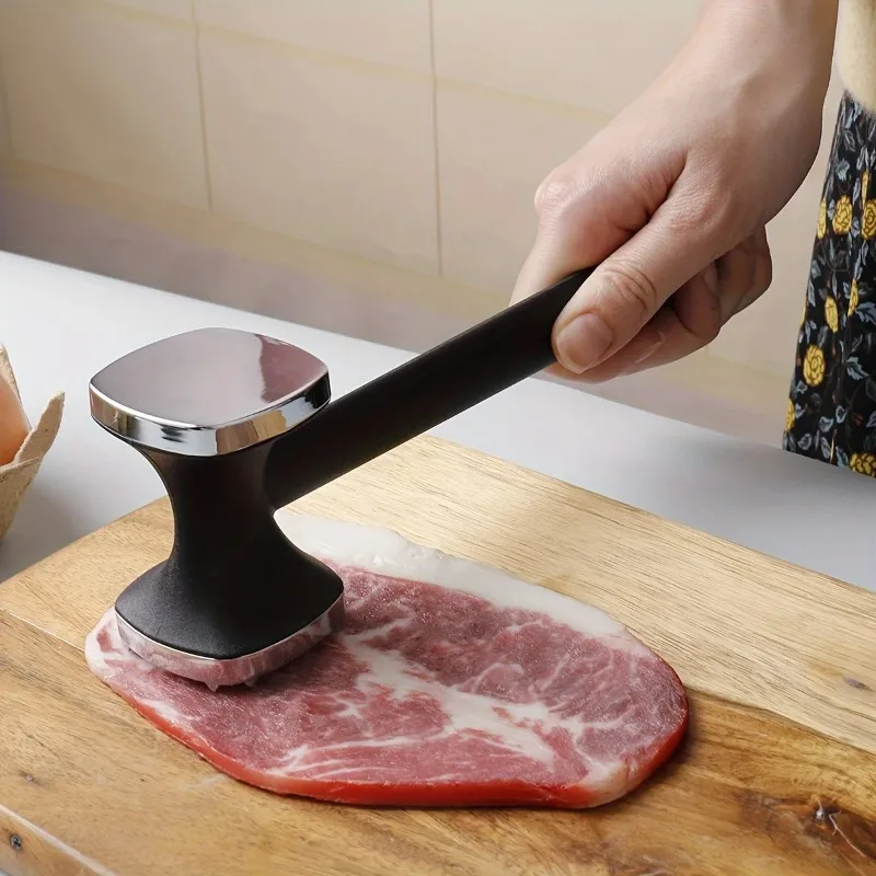 Stainless Steel Heavy Duty Meat Tenderizer Hammer with Rubber Grip