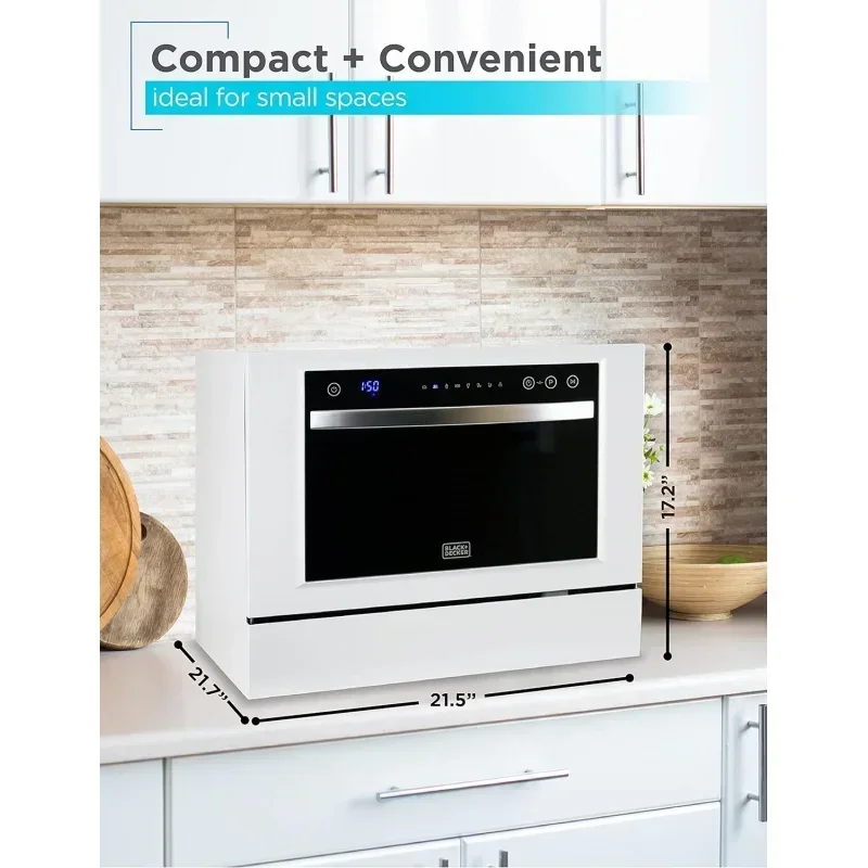 QWBLACK DECKER BCD6W Compact Countertop Dishwasher,6 Place Settings,White