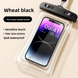 Premium Waterproof Phone Pouch with Touch Screen Access & Neck Strap (Black - Airbag model)