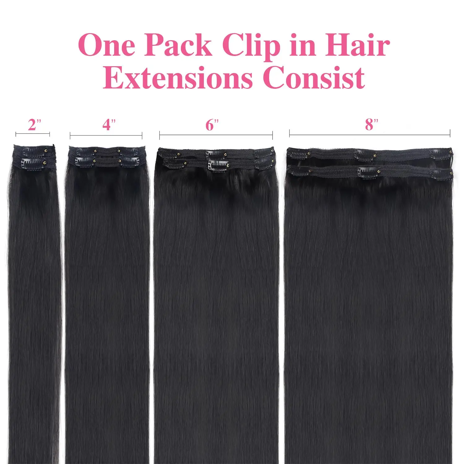 Extensiones de cabello humano liso brasileño, Clip de Color negro Natural, sin costuras, Remy, para mujer