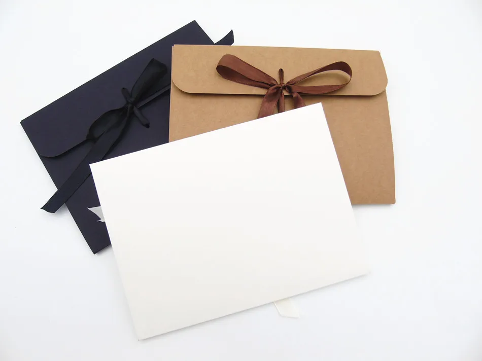 Kraft Paper Envelope Boxes for Scarf Underwear Facial Mask Packaging White Black Gift Box with Ribbons Favor Box Printed Custom 4 undefined
