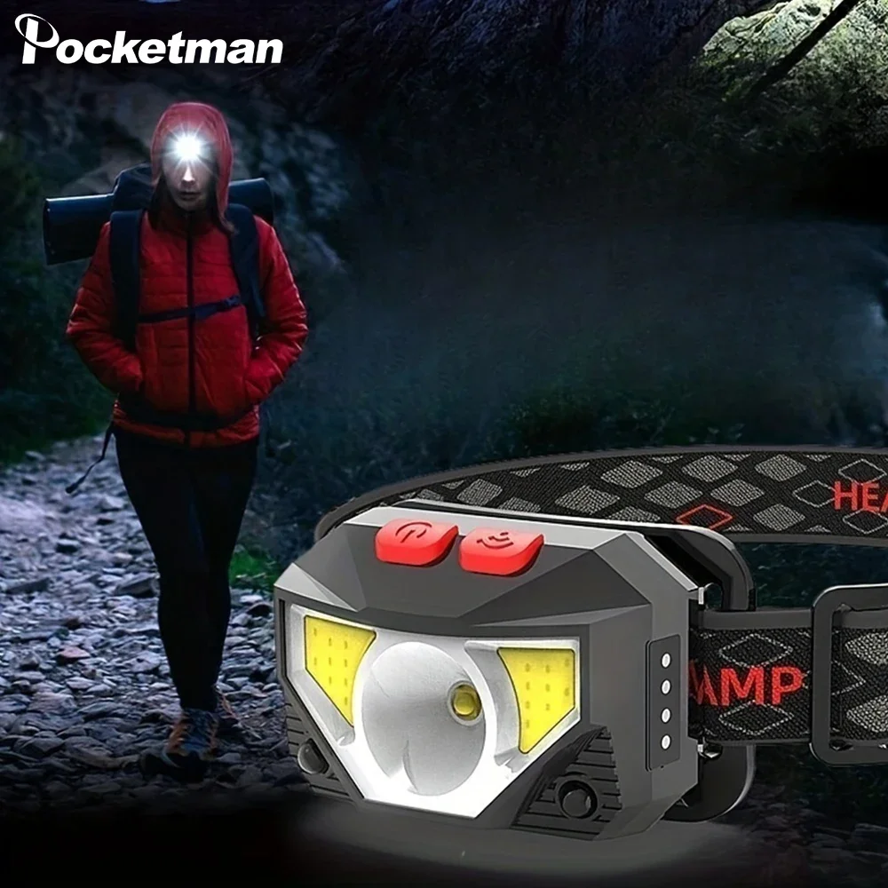 

IR Motion Sensor COB+LED Headlamp USB Rechargeable Headlight Waterproof Head Lamp Induction Head Flashlight with Battery