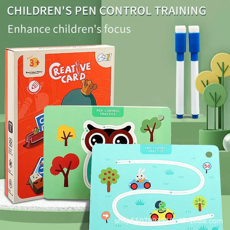Children's Pen Control Training Pen Movement Concentration Erasable Practice Card Thinking Uzzle Baby Early Education Toys 4