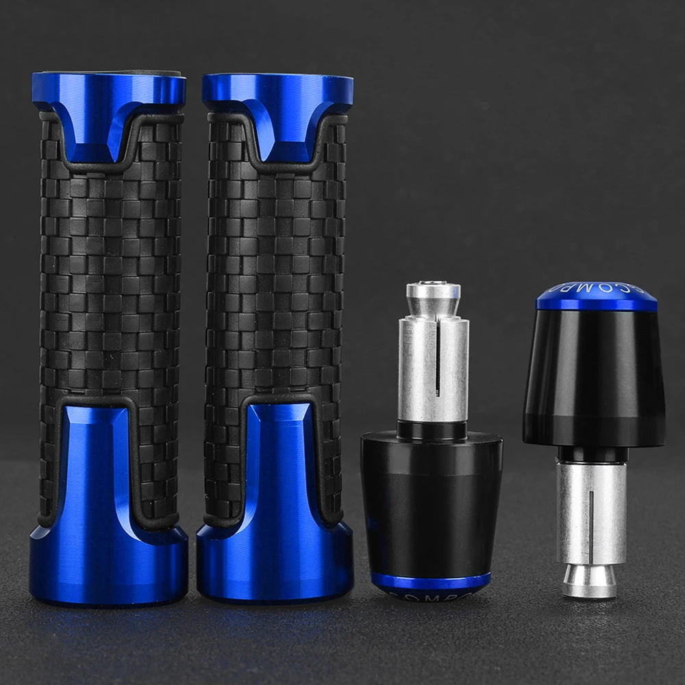 Pair Blue Motorbike Motorcycle 7/8" 22MM Hand Grips Handlebar Bar End Cap Plug