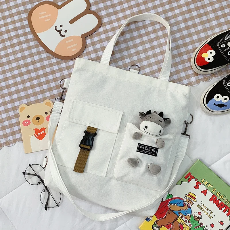 cute bear cartoon bags large cotton canvas tote student shoulder