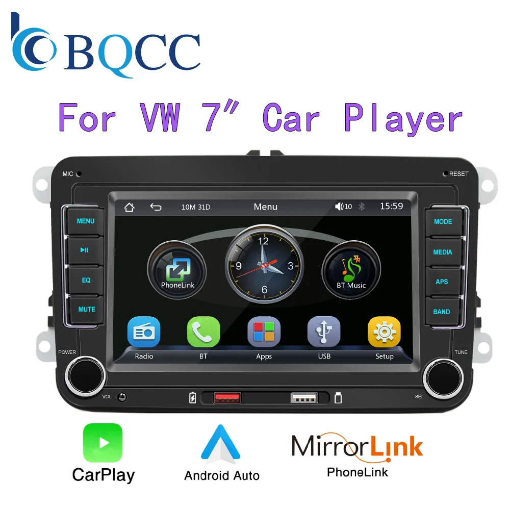 7" 2 Din HD Car Media Video RDS Airplay Car Radio Wireless CarPlay Android Auto Stereo Audio For VW/Seat/Skoda/Passat/Golf/Polo