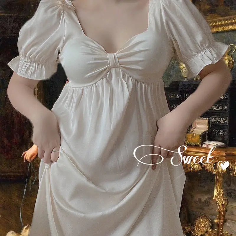 

2022 Autumn Silk Summer Sexy Night Dress Women Casual Nightgown Elegant Sweet Princess Dress Skin Friendly Fashion V Neck Dress