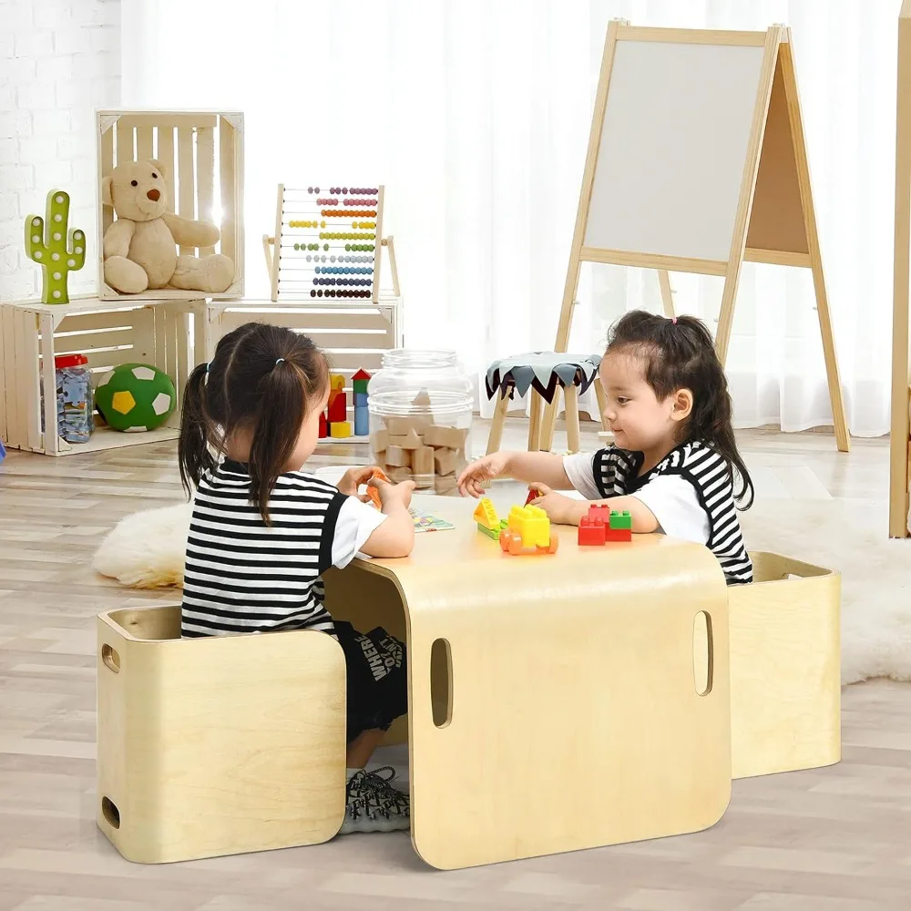 Children Furniture Sets, Wood Activity Table, Bench, Storage Shelves, Desk for Children Reading,  Children Furniture Sets