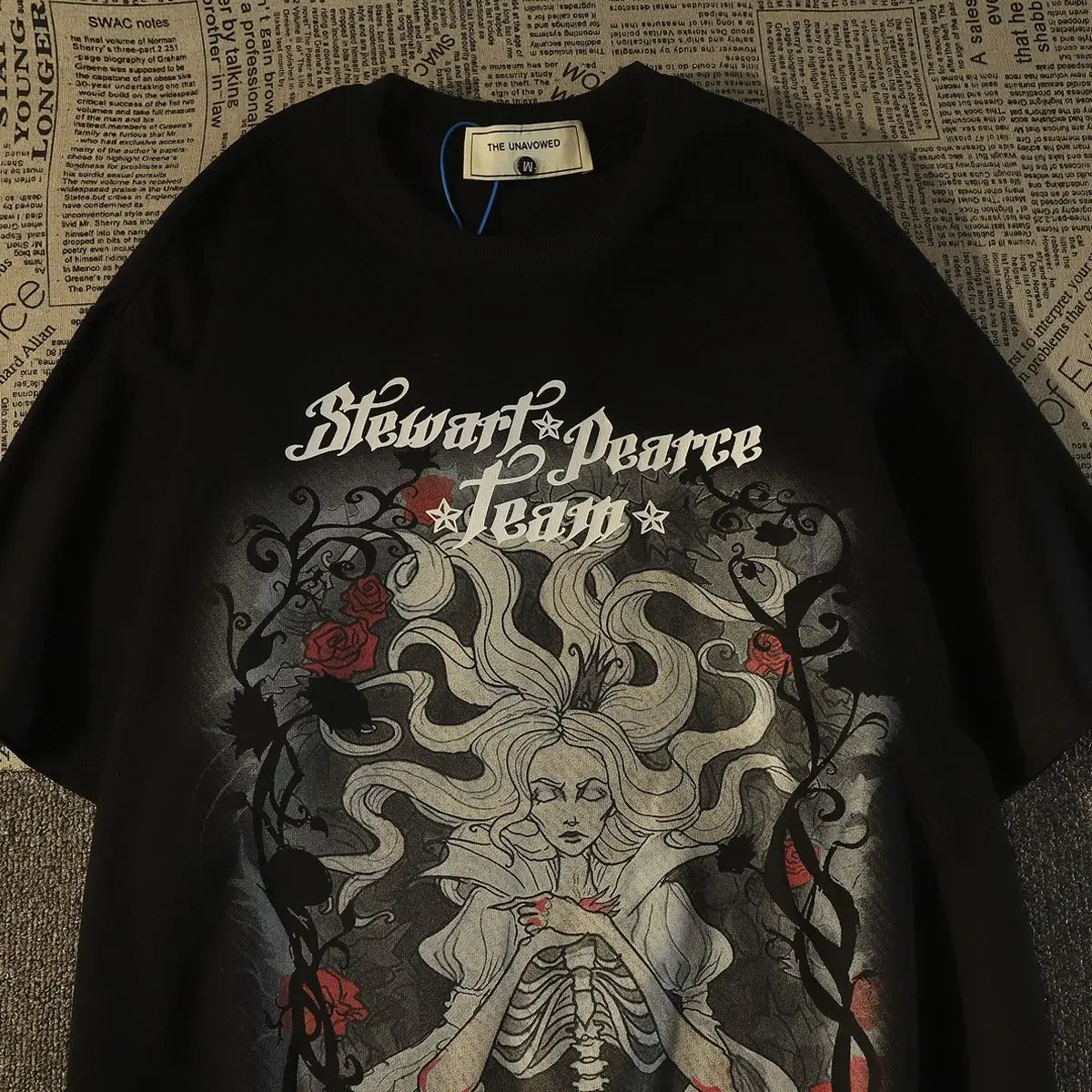 American Retro Pure Cotton Short Sleeved T-shirt for Men and Women Summer Loose Street Hiohop Trendy Brand Half Sleeved Y2k Top