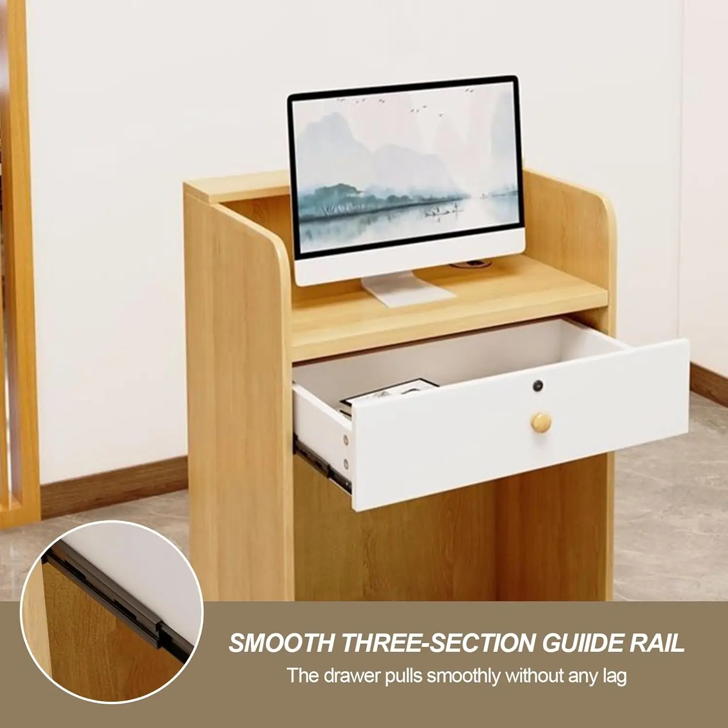 Modern Reception Desk With Counter 23.6In Open Front Desk Checkout Counter With Lockable Drawer Reception For Beauty Salon