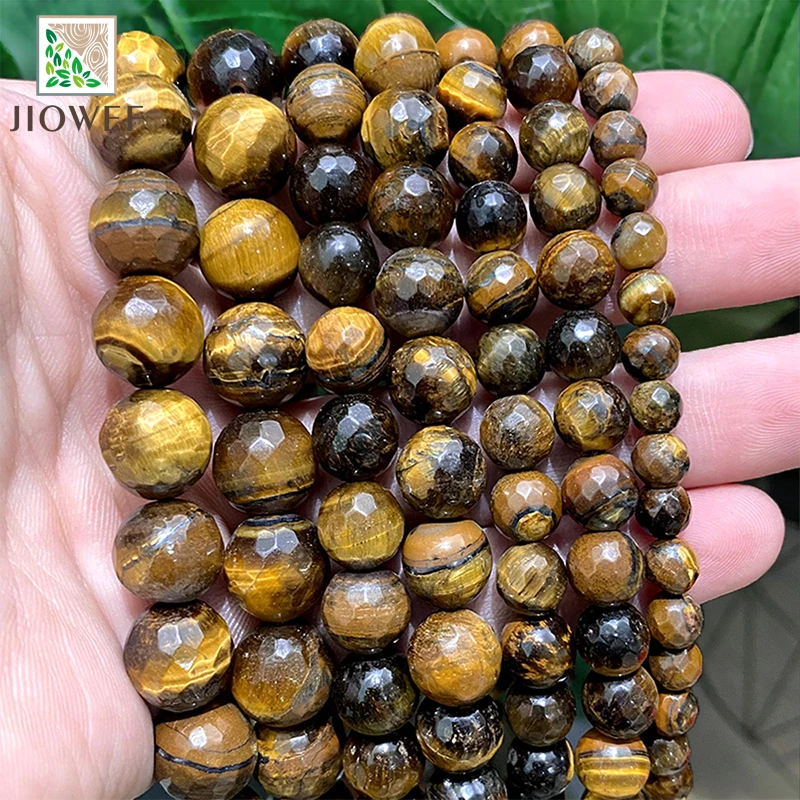 Natürliche Stein Faceted Glatte Tiger Eye Runde Perlen Für Schmuck DIY Machen Armband Ohrringe Zubehör 4/6/8/10/12/14mm 15''