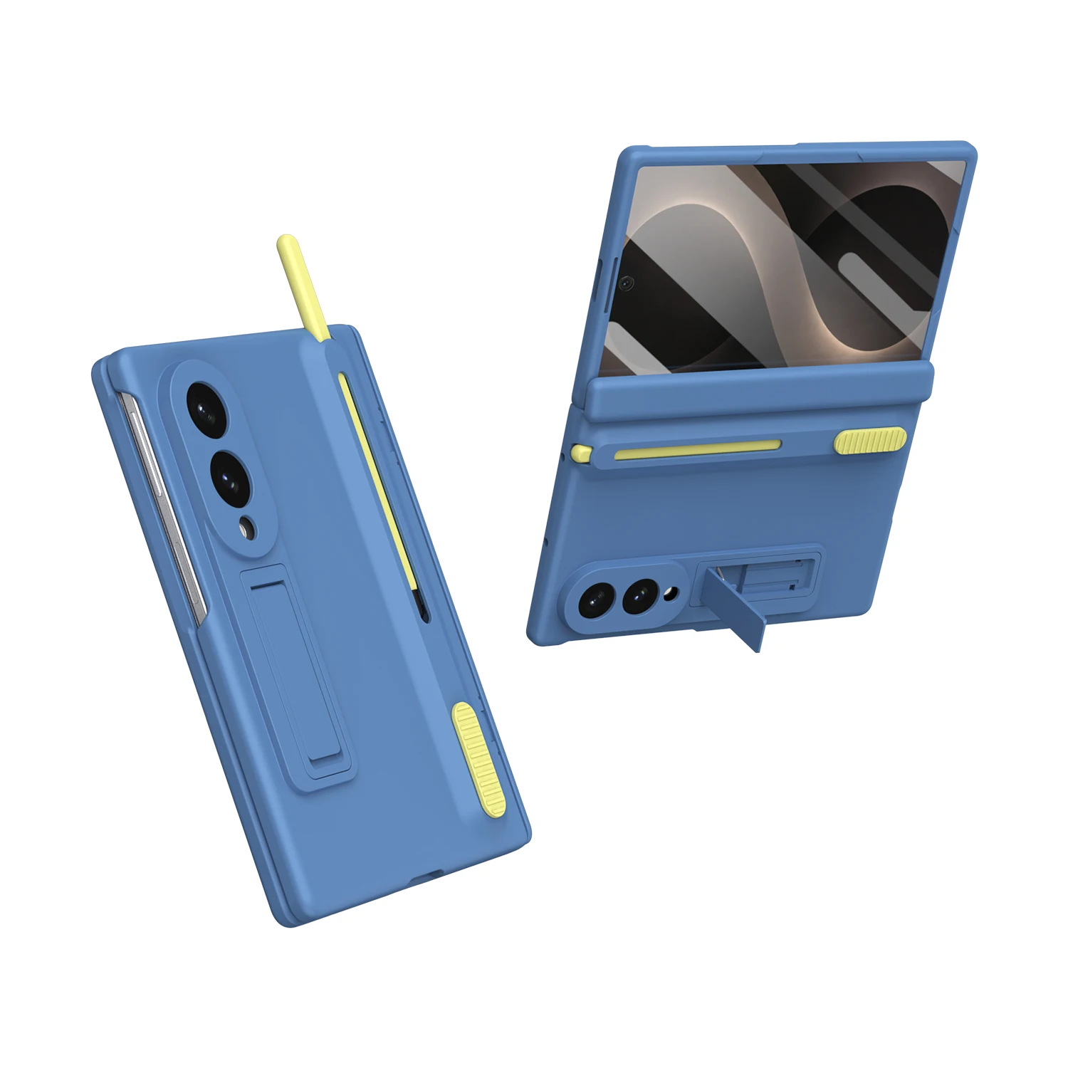 Wide Case with Retractable S Pen Slot, Built-in Kickstand, Hinge Protection, and Tempered Glass Screen Protector