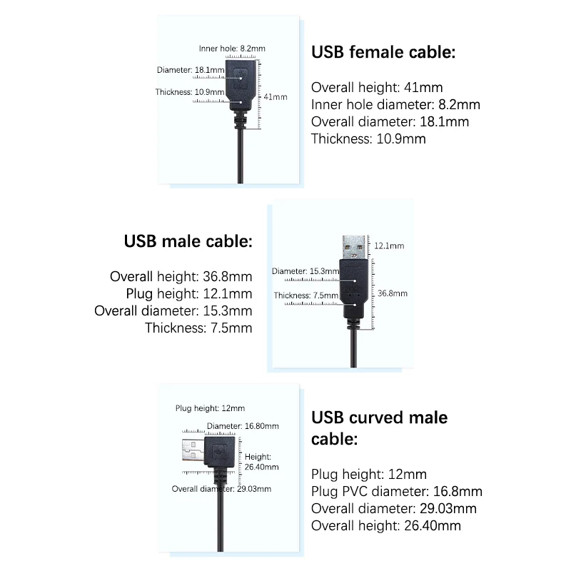 0.3m/1m/2m Power Supply Cable 2 Pin USB 2.0 A Female Male 4 Pin Wire Jack Charging Cord Extension Connector 5V Line