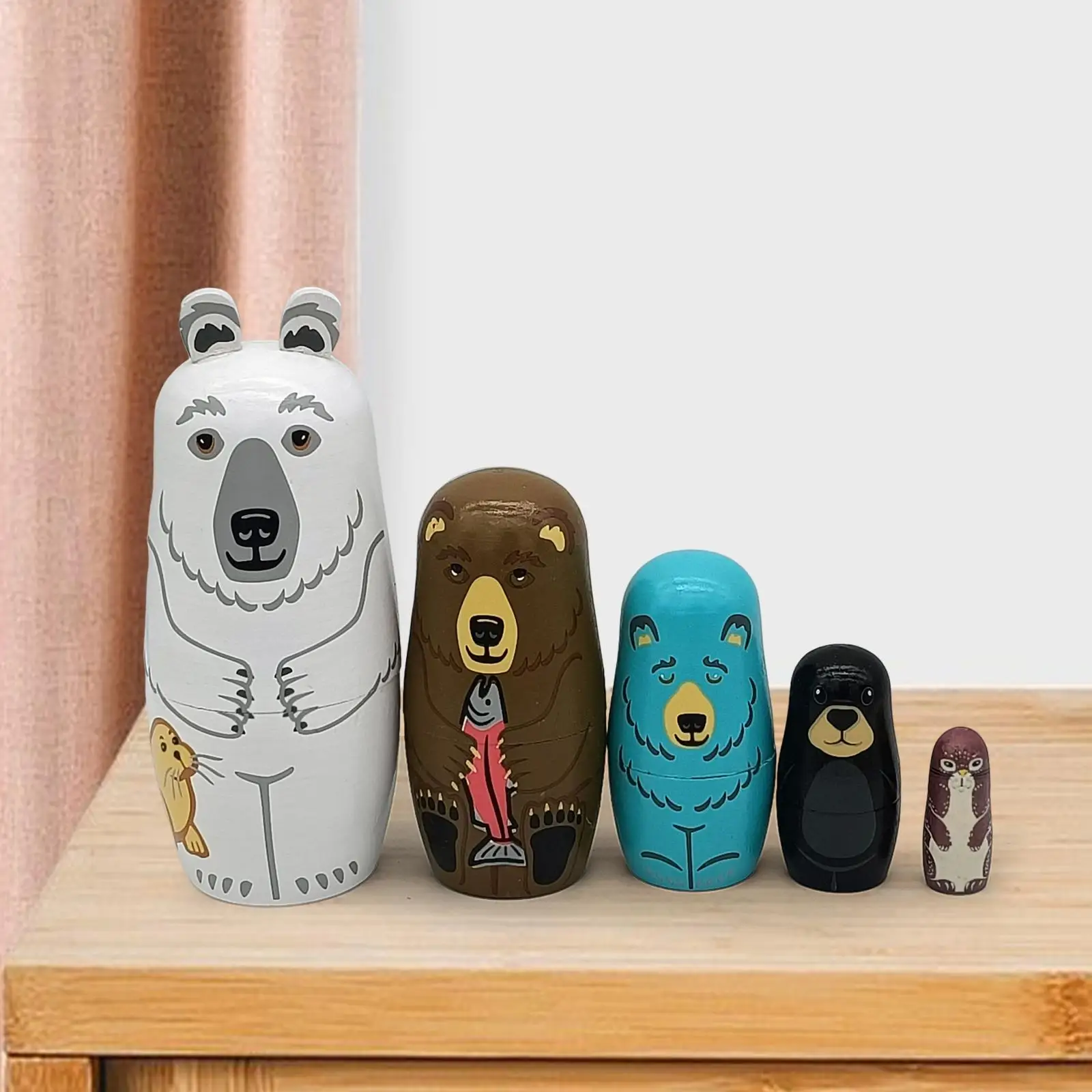

5x Lovely Russian Nesting Dolls Ornaments Wooden Dolls Toys Handmade Bear