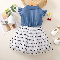 Vêtements pour filles, robe à manches volantes, en mousseline de soie, à pois bleus, pour enfants de 1 à 6 ans, robe d'été 2