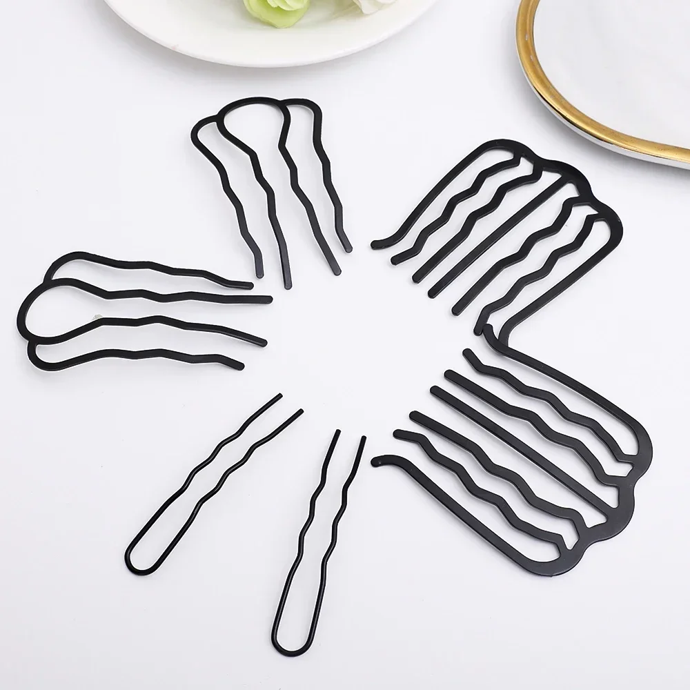 3 stücke Schwarz Metall U Form Haarnadel Kamm Flechten Twist Gabel Lockige Hochsteckfrisur Sticks Messy Bun Haar Styling Werkzeuge für Frauen lange Haar – Detail 7