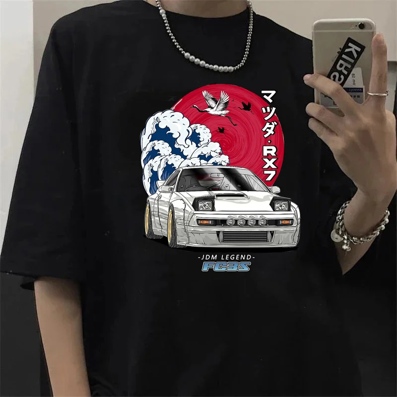 

initial d summer top top tees male manga graphic 2022 anime casual top tees t-shirt couple clothes streetwear