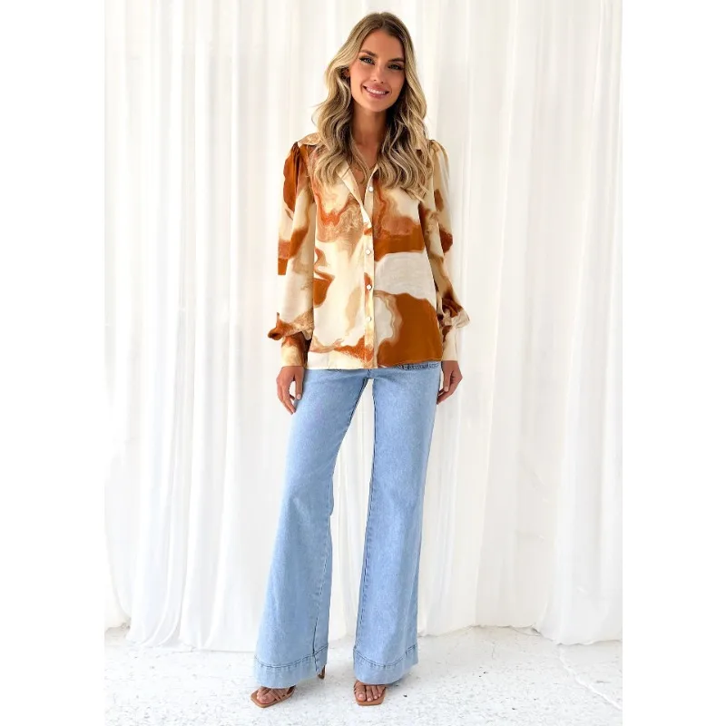 

2023 Autumn Winter New Women's Shirt Fashion All-Match Printed Long Sleeve Simple Cardigan Shirt Coat